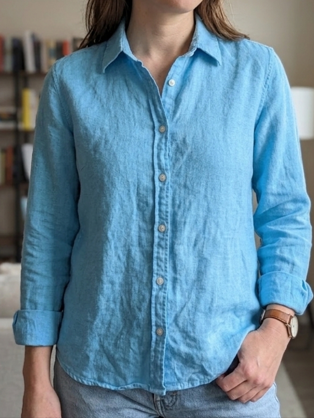 Italy | Sky Blue Tailored Linen Button-Down 100% Linen Medium